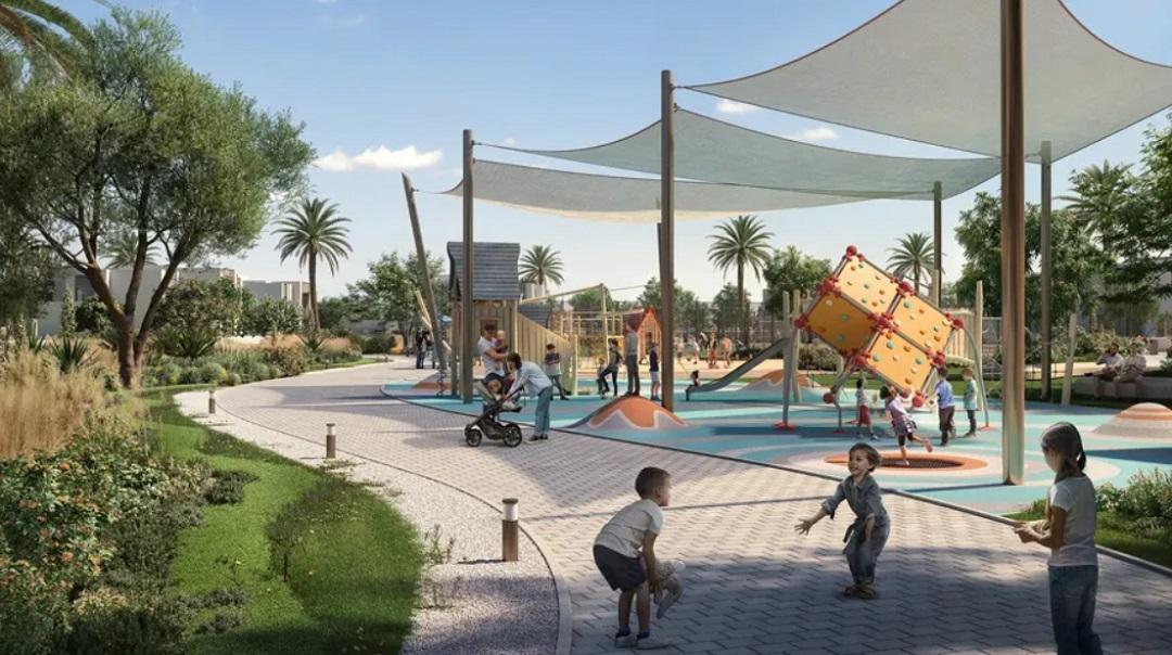 Fay Alreeman neighborhood surrounded by greenery and neighborhood roads — ideal family environment